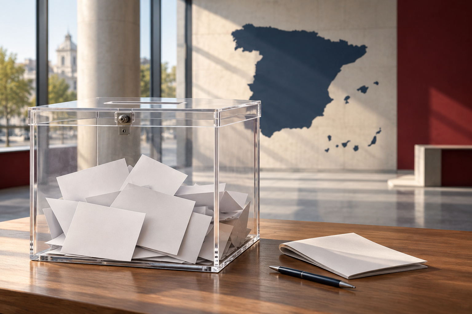 Ilustración de urna y sobres de voto sin símbolos partidistas